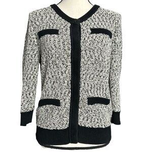 Ann Taylor Sweater L Cardigan Black & White